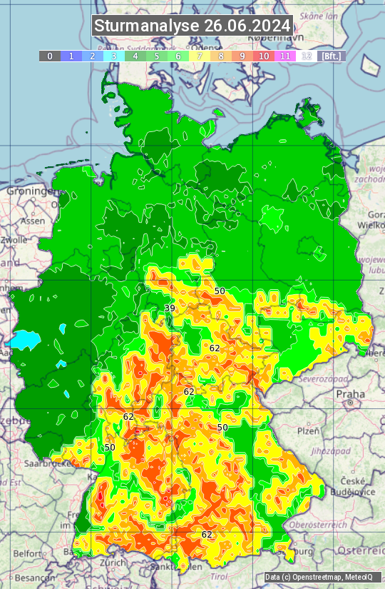 Karte mit Unwetteranalyse