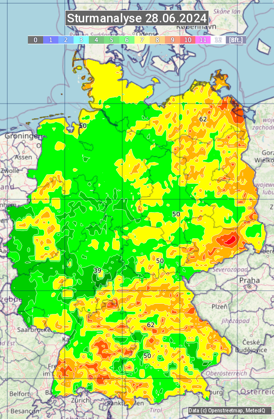 Karte mit Unwetteranalyse