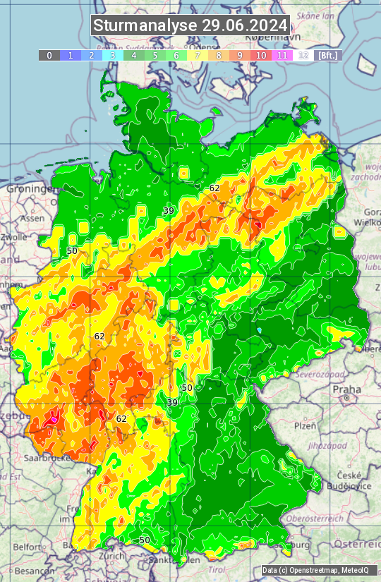 Karte mit Unwetteranalyse