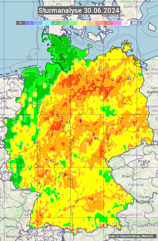 Karte mit Unwetteranalyse