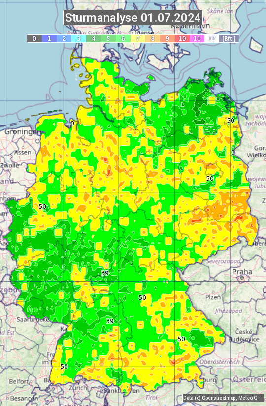 Karte mit Unwetteranalyse