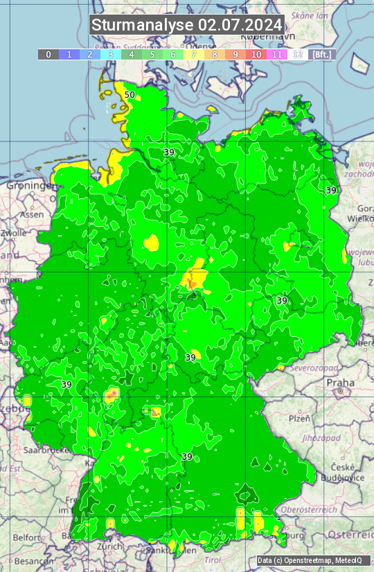 Karte mit Unwetteranalyse