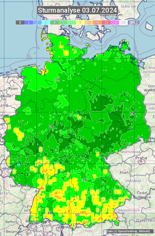 Karte mit Unwetteranalyse