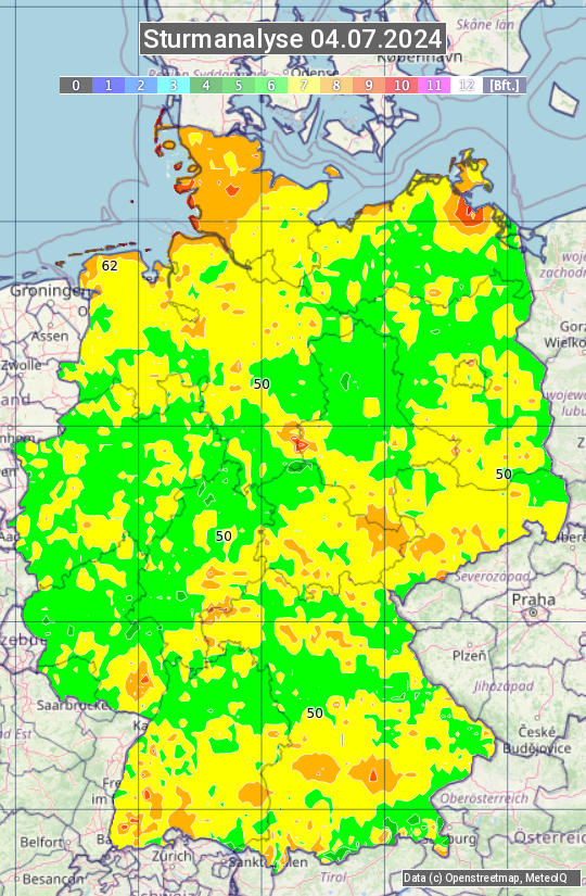 Karte mit Unwetteranalyse