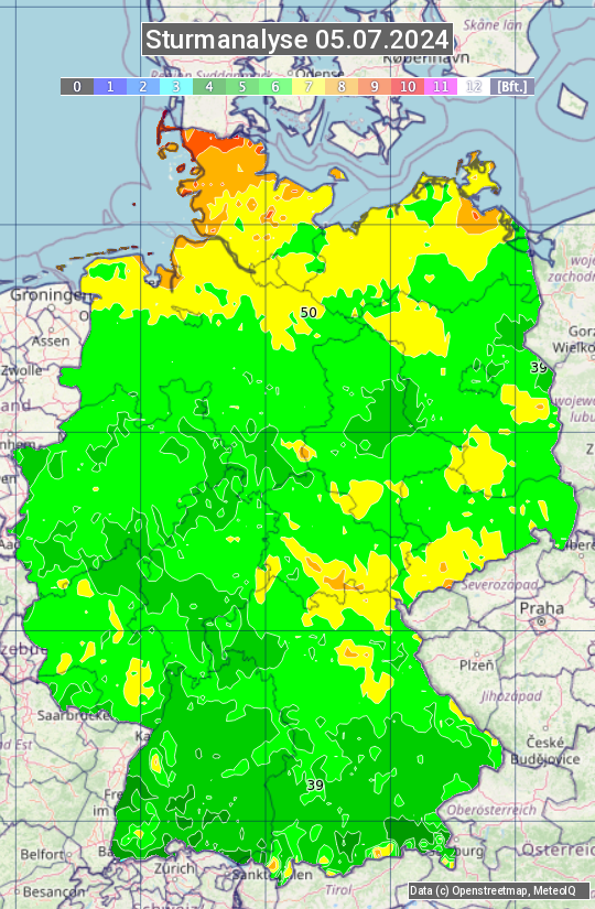 Karte mit Unwetteranalyse