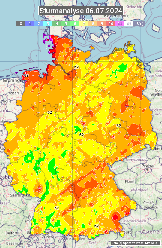 Karte mit Unwetteranalyse