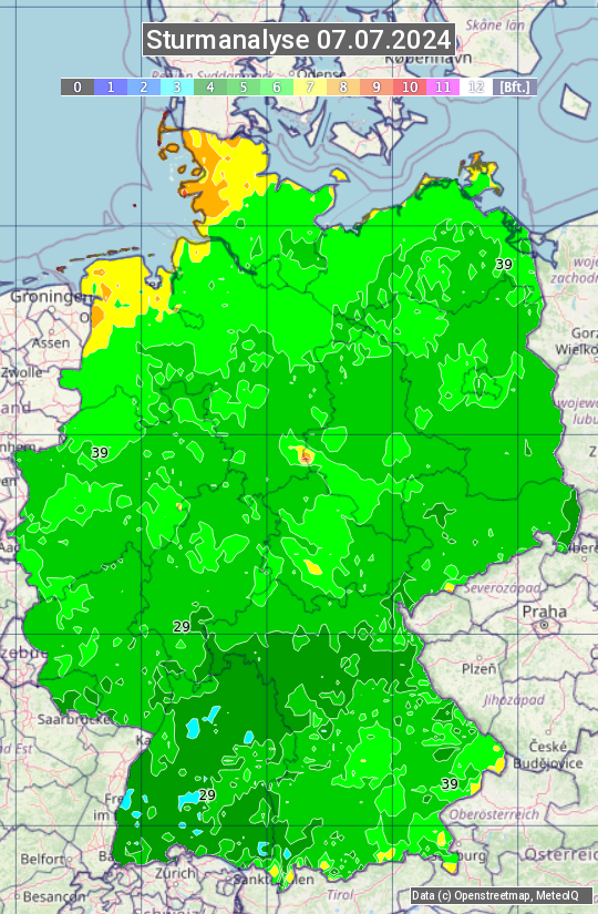 Karte mit Unwetteranalyse