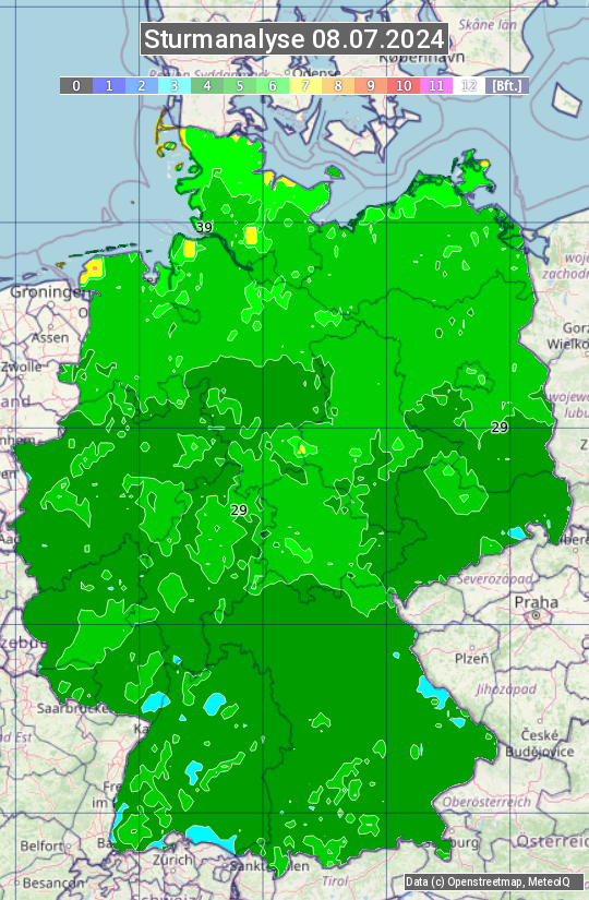 Karte mit Unwetteranalyse