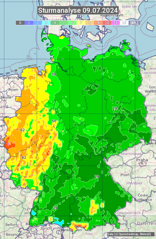 Karte mit Unwetteranalyse