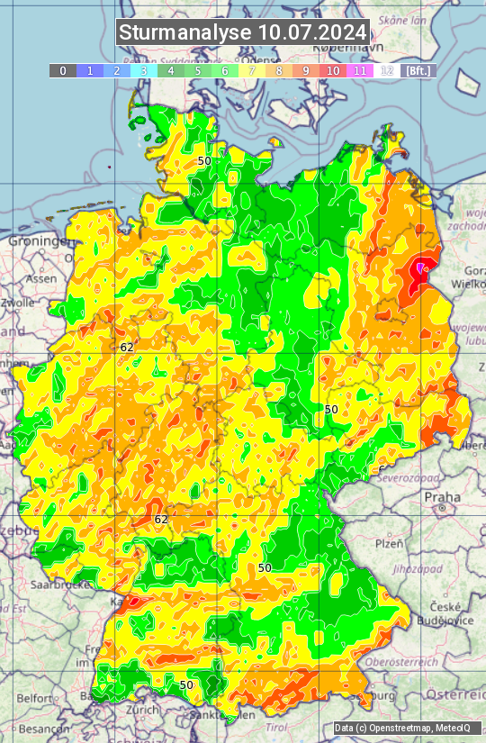 Karte mit Unwetteranalyse