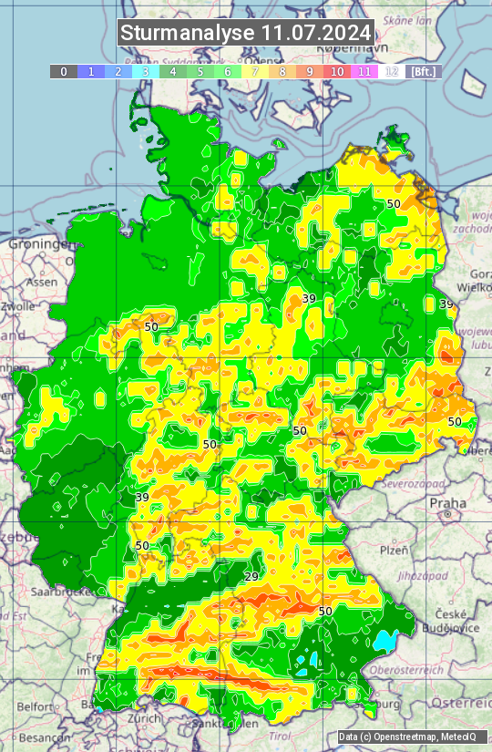 Karte mit Unwetteranalyse