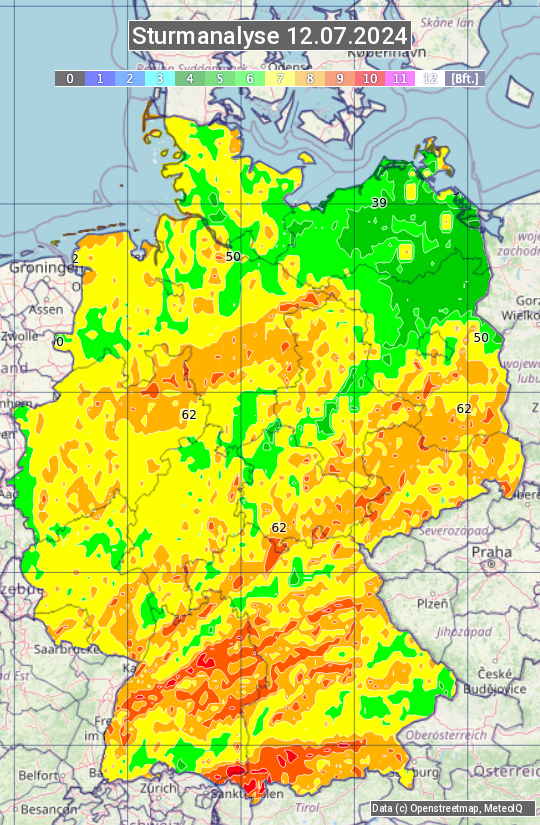 Karte mit Unwetteranalyse