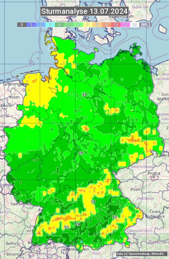 Karte mit Unwetteranalyse