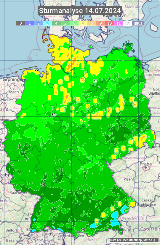 Karte mit Unwetteranalyse