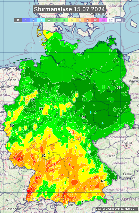 Karte mit Unwetteranalyse