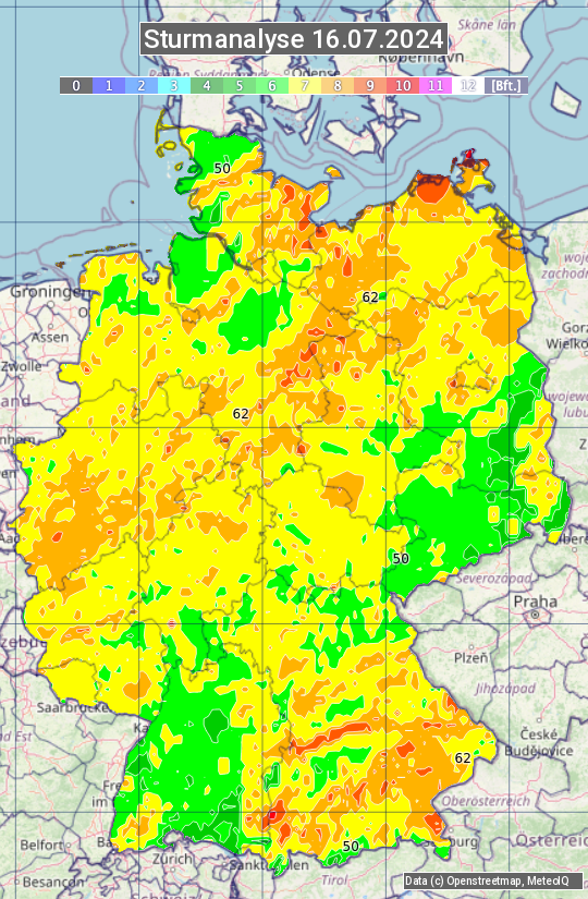 Karte mit Unwetteranalyse