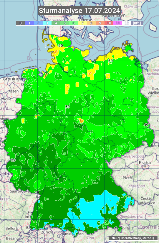 Karte mit Unwetteranalyse