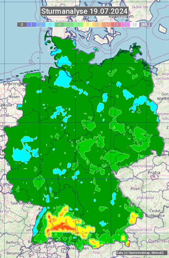 Karte mit Unwetteranalyse