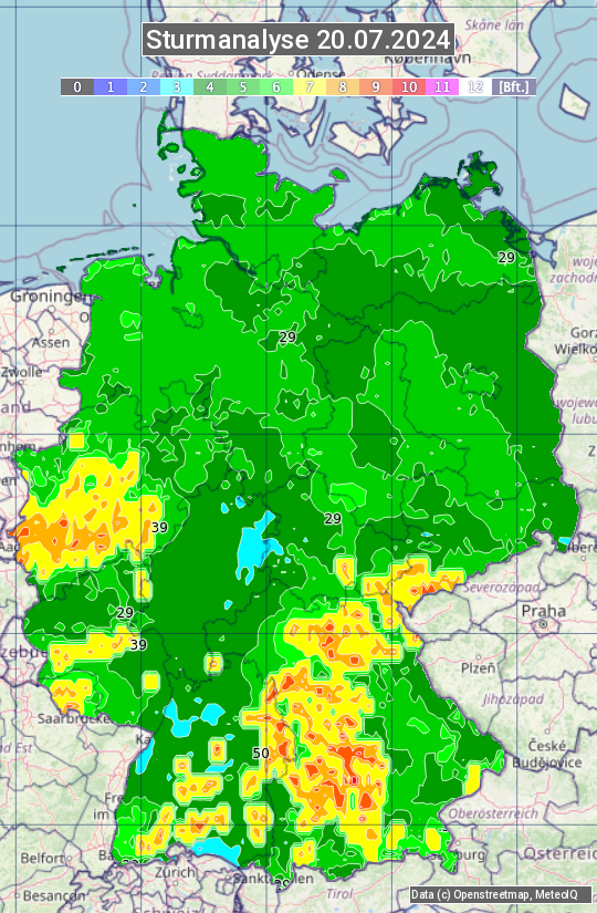 Karte mit Unwetteranalyse