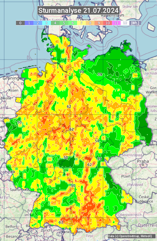 Karte mit Unwetteranalyse