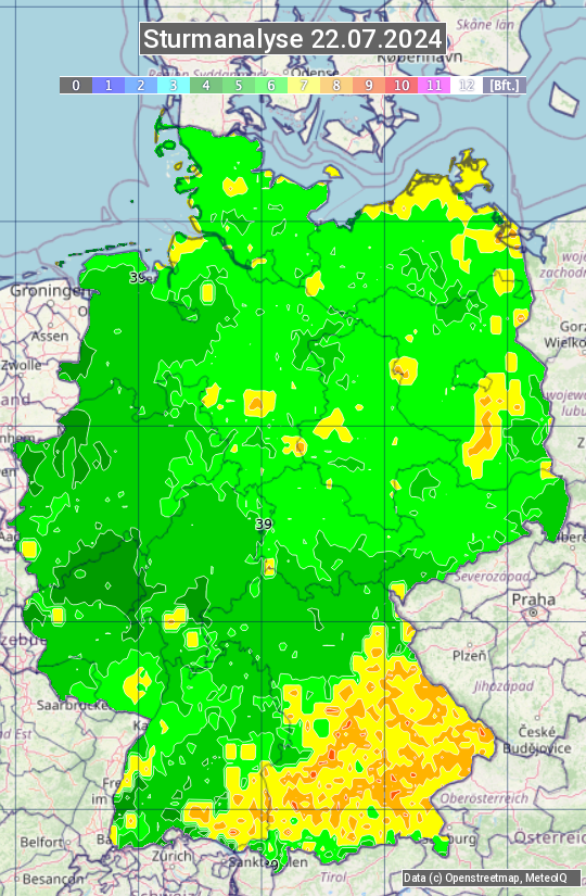 Karte mit Unwetteranalyse