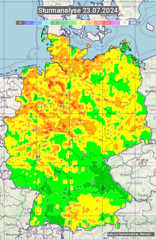 Karte mit Unwetteranalyse