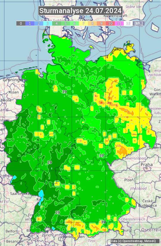 Karte mit Unwetteranalyse