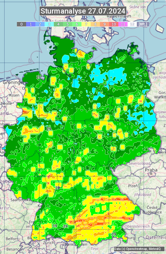 Karte mit Unwetteranalyse