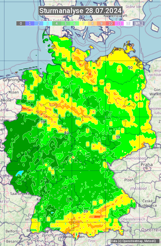 Karte mit Unwetteranalyse