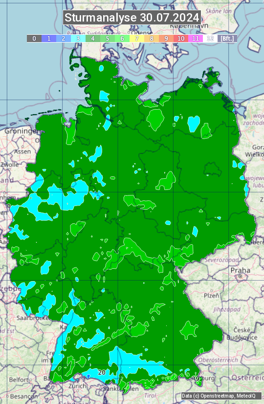 Karte mit Unwetteranalyse