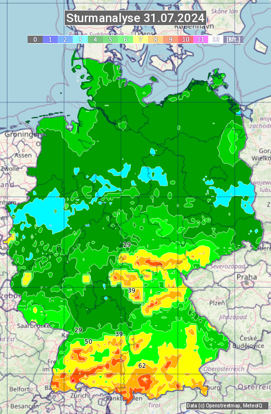 Karte mit Unwetteranalyse