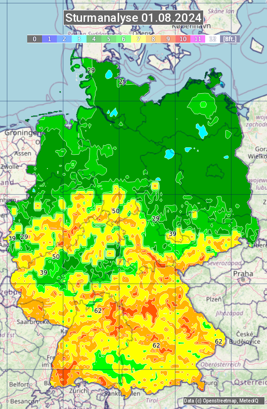 Karte mit Unwetteranalyse