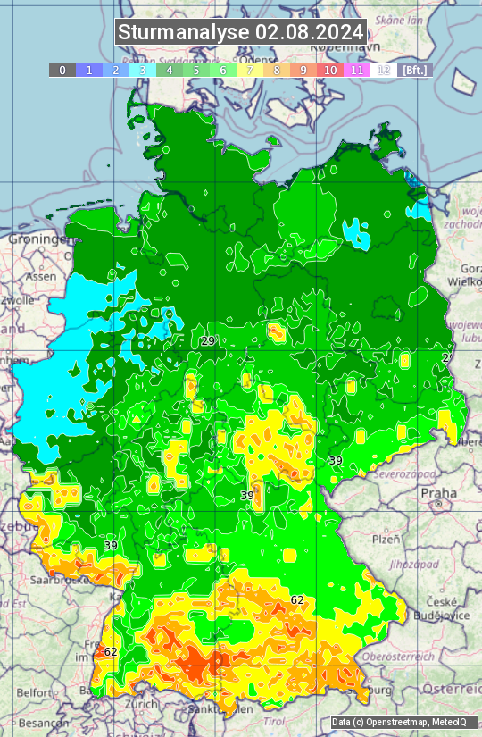 Karte mit Unwetteranalyse