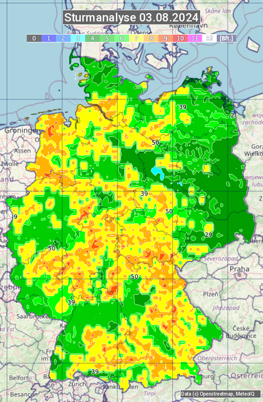 Karte mit Unwetteranalyse