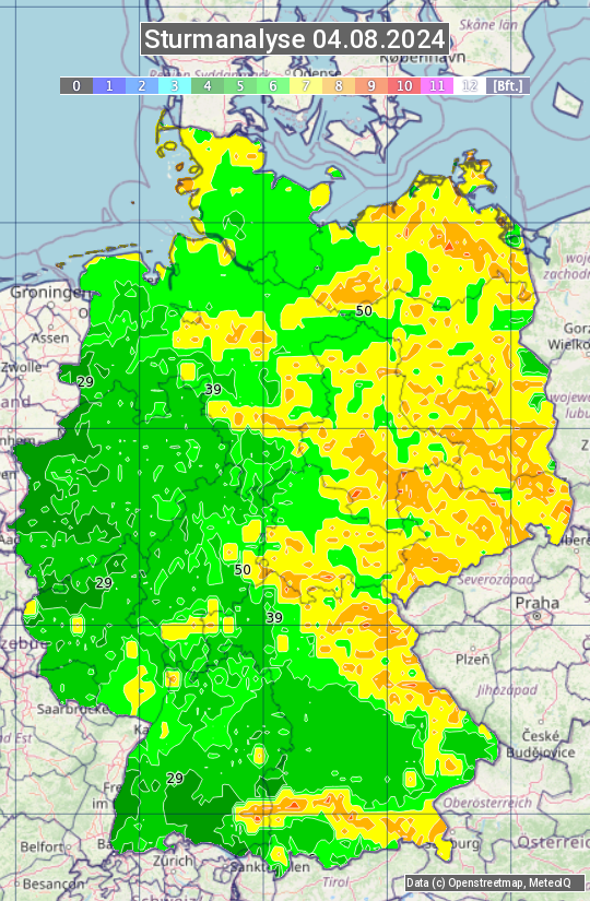 Karte mit Unwetteranalyse