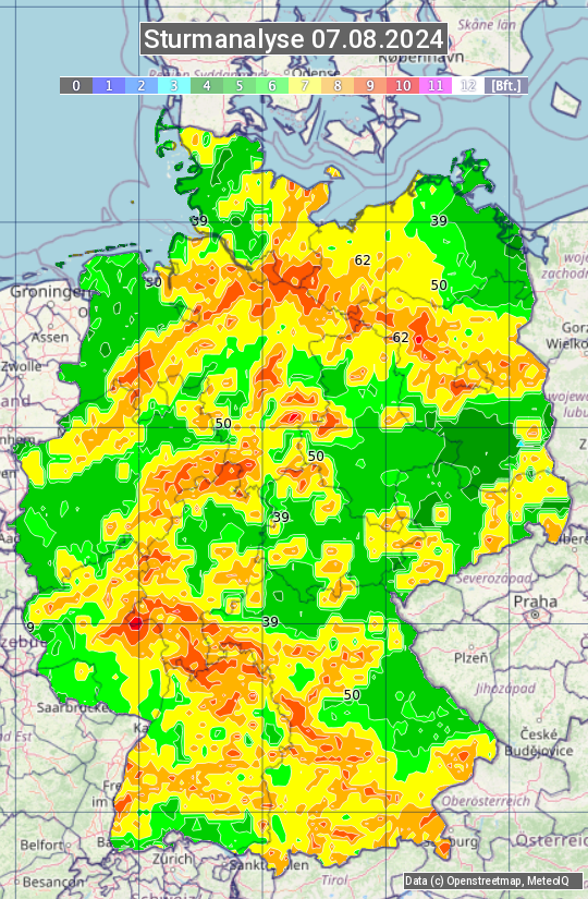 Karte mit Unwetteranalyse