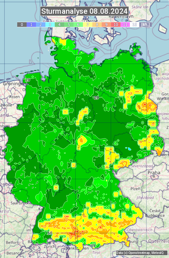 Karte mit Unwetteranalyse