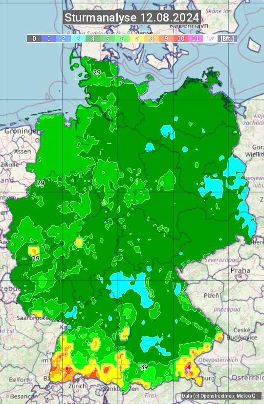 Karte mit Unwetteranalyse