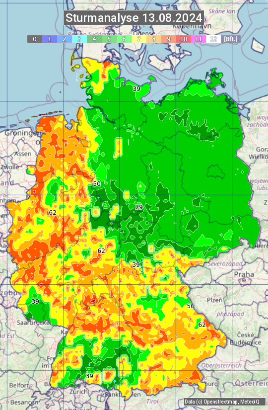 Karte mit Unwetteranalyse