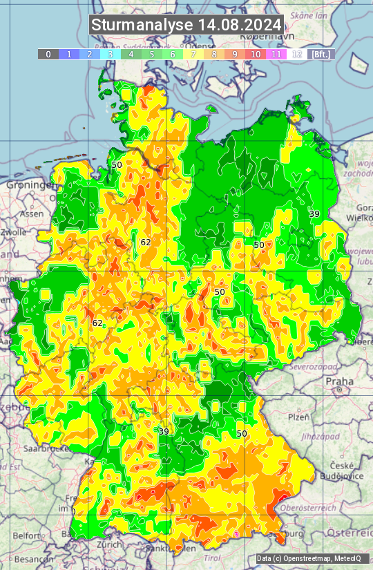 Karte mit Unwetteranalyse