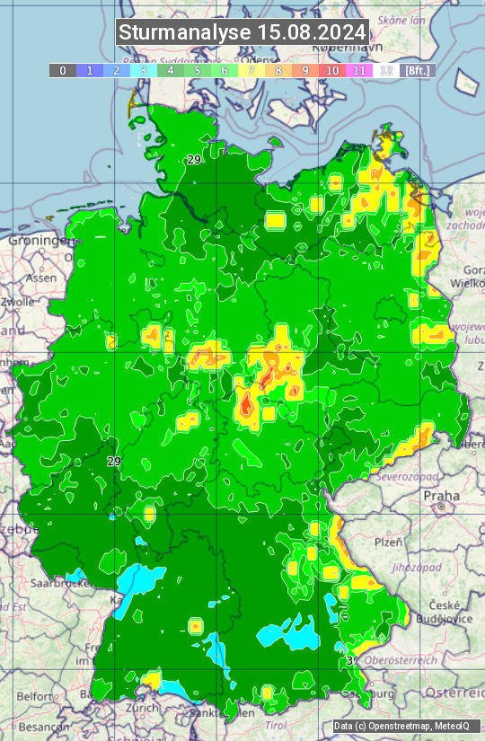 Karte mit Unwetteranalyse