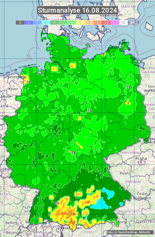 Karte mit Unwetteranalyse