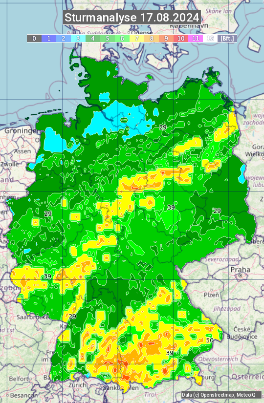 Karte mit Unwetteranalyse