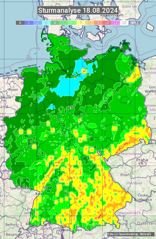 Karte mit Unwetteranalyse