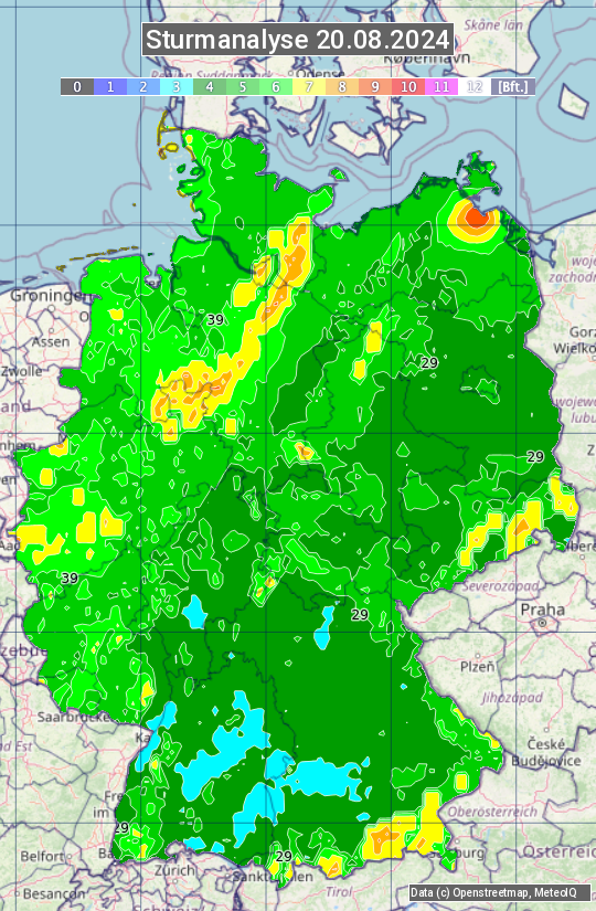 Karte mit Unwetteranalyse