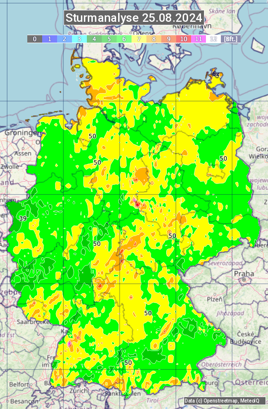 Karte mit Unwetteranalyse