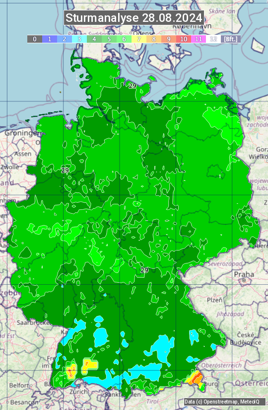 Karte mit Unwetteranalyse