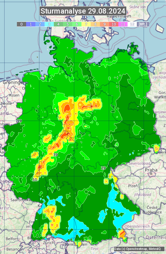 Karte mit Unwetteranalyse