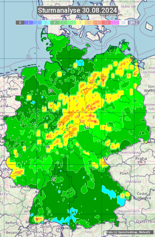 Karte mit Unwetteranalyse