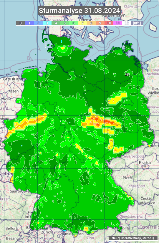 Karte mit Unwetteranalyse